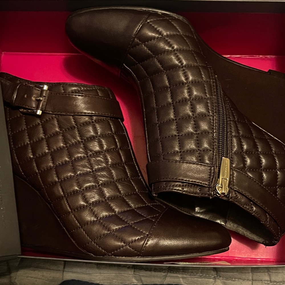 Vince Camuto Dark Brown Quilted Ankle Booties